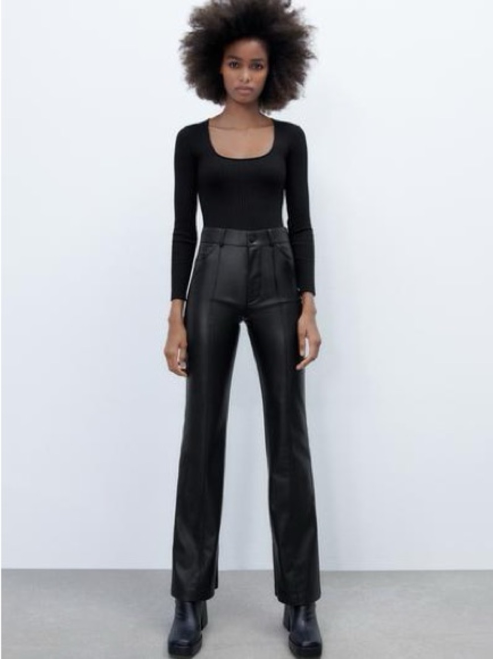 Zara FAUX LEATHER FLARED PANTS
